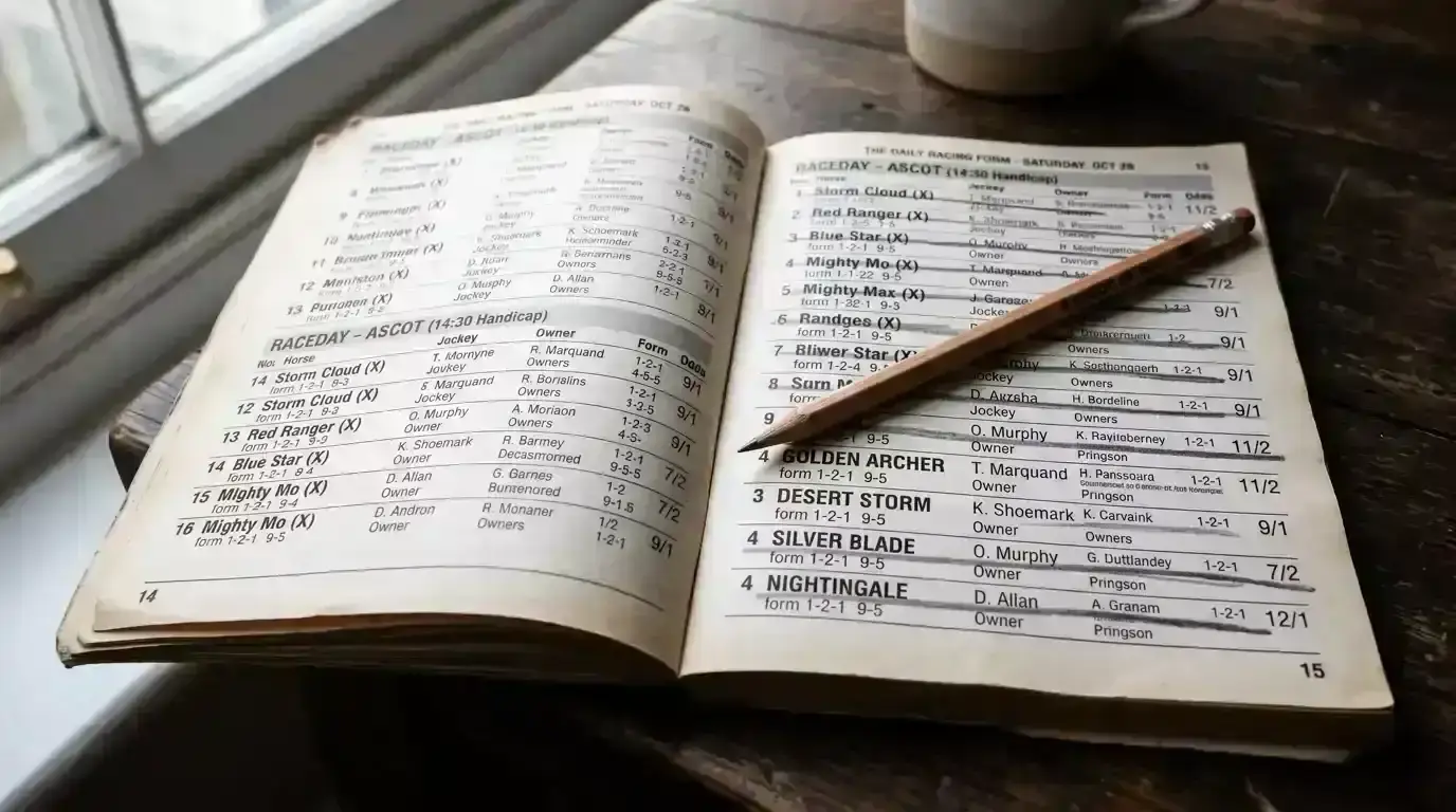Race card with elimination filters applied to narrow a horse racing field