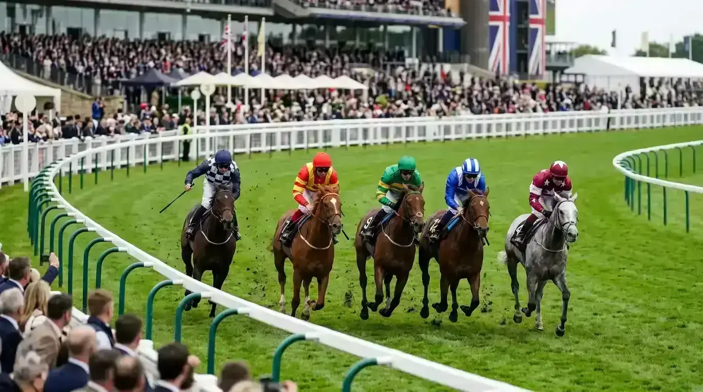 Live horse racing action with in-play betting exchange prices overlay